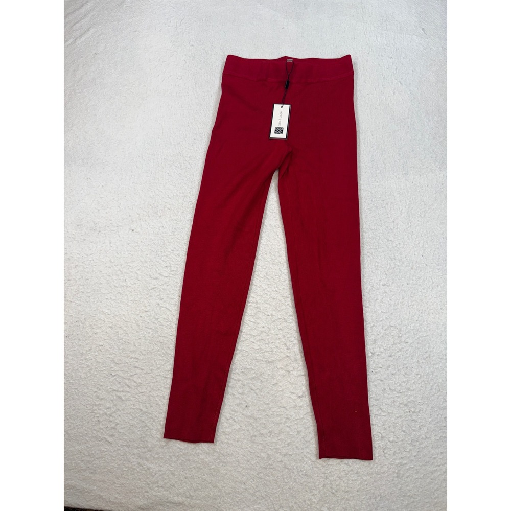 Cable & Gauge Womens Red Ribbed Knit High Rise Leggings Small NWT